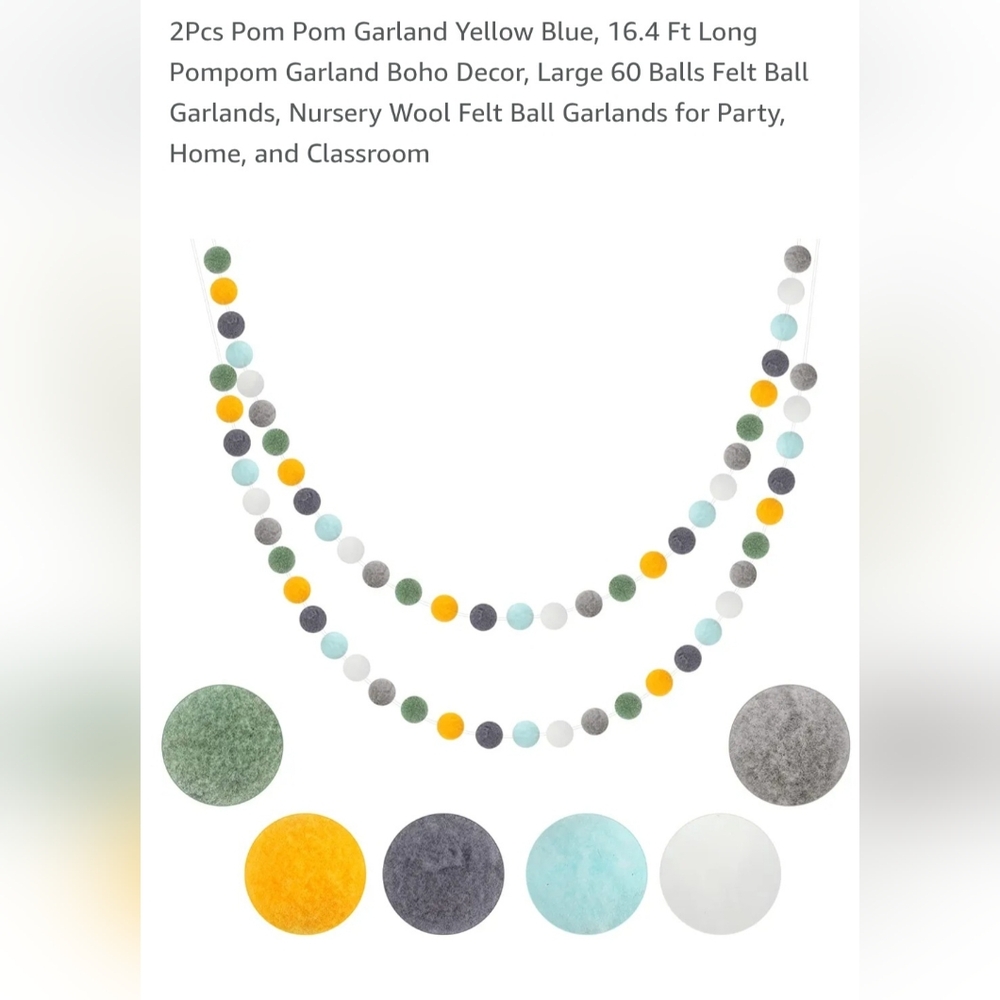 2pcs - 16ft Colorful Felt Ball Garland